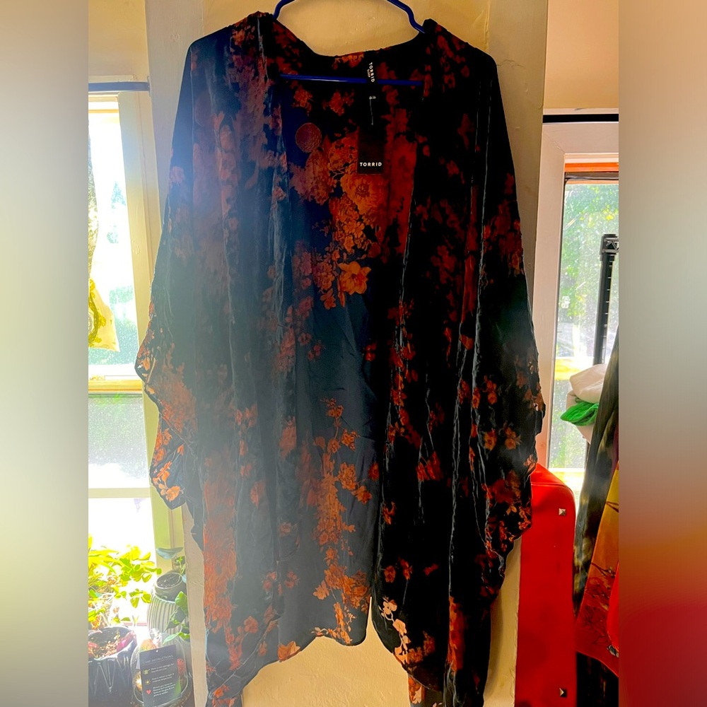 Torrid Velvet and Sheer Burnout Ruana Kimono